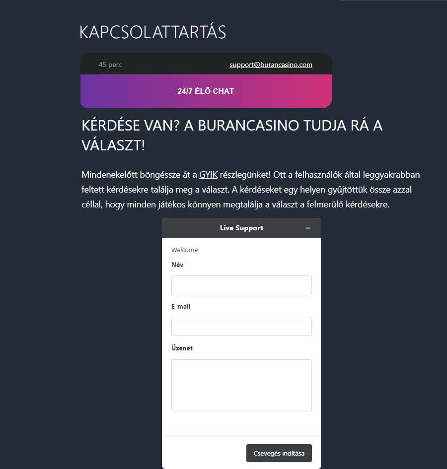 Buran Casino ügyfélszolgálat