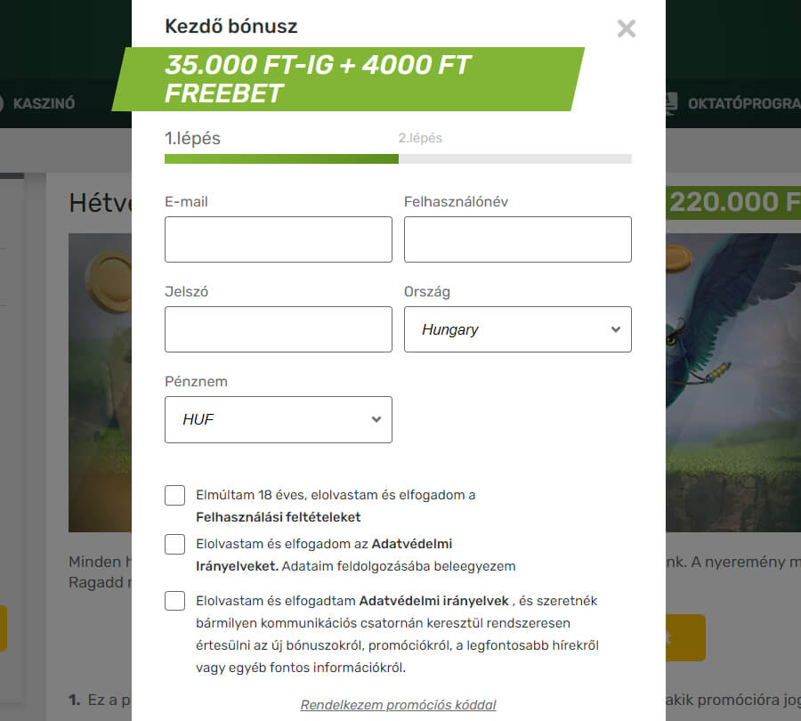CampoBet regisztráció első lépés