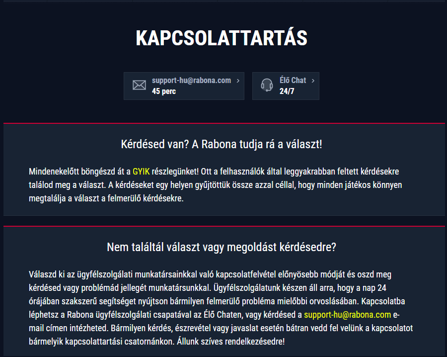 Rabona ügyfélszolgálat