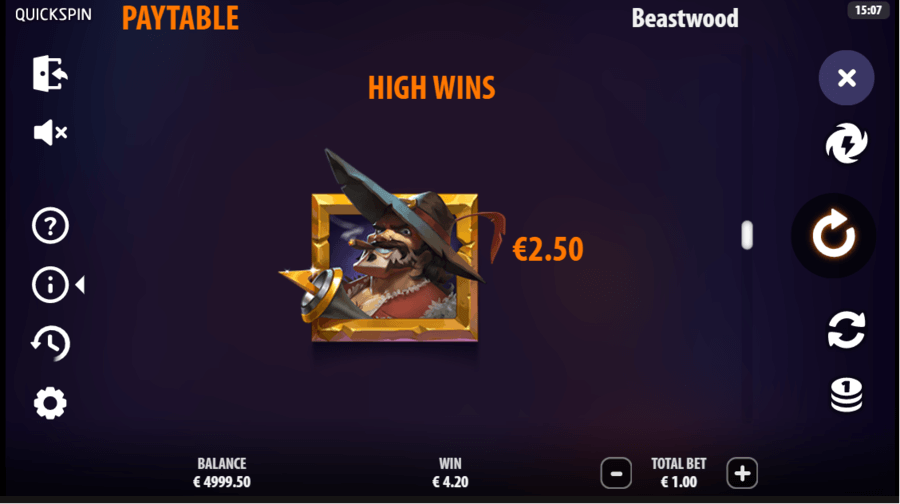 Beastwood nyerőgép játék high win szimbólum