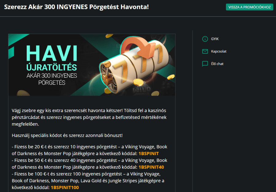 1Bet ingyenes pörgetés