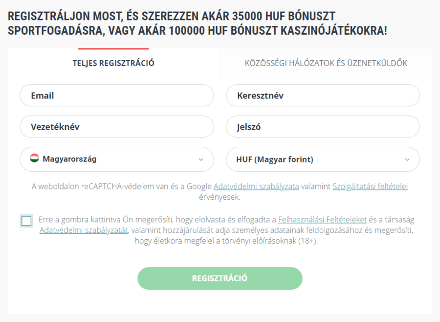 22Bet regisztráció első lépés