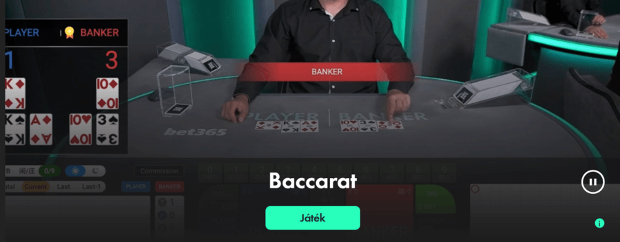 Élő osztós játék Bet365