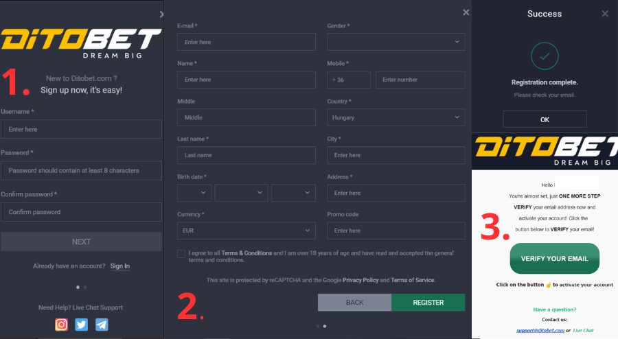 Ditobet értékelés regisztráció lépései