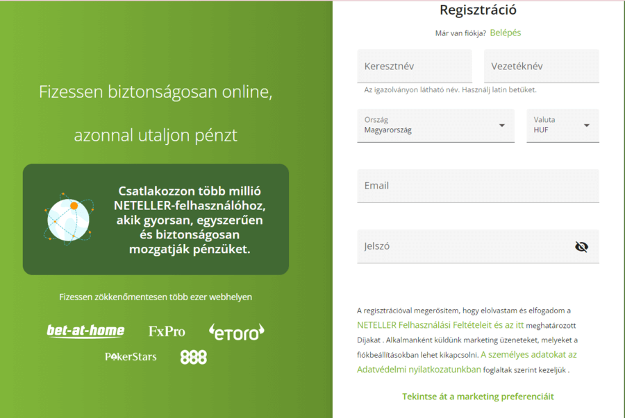 Neteller regisztráció