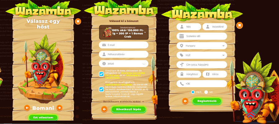 Wazamba regisztráció