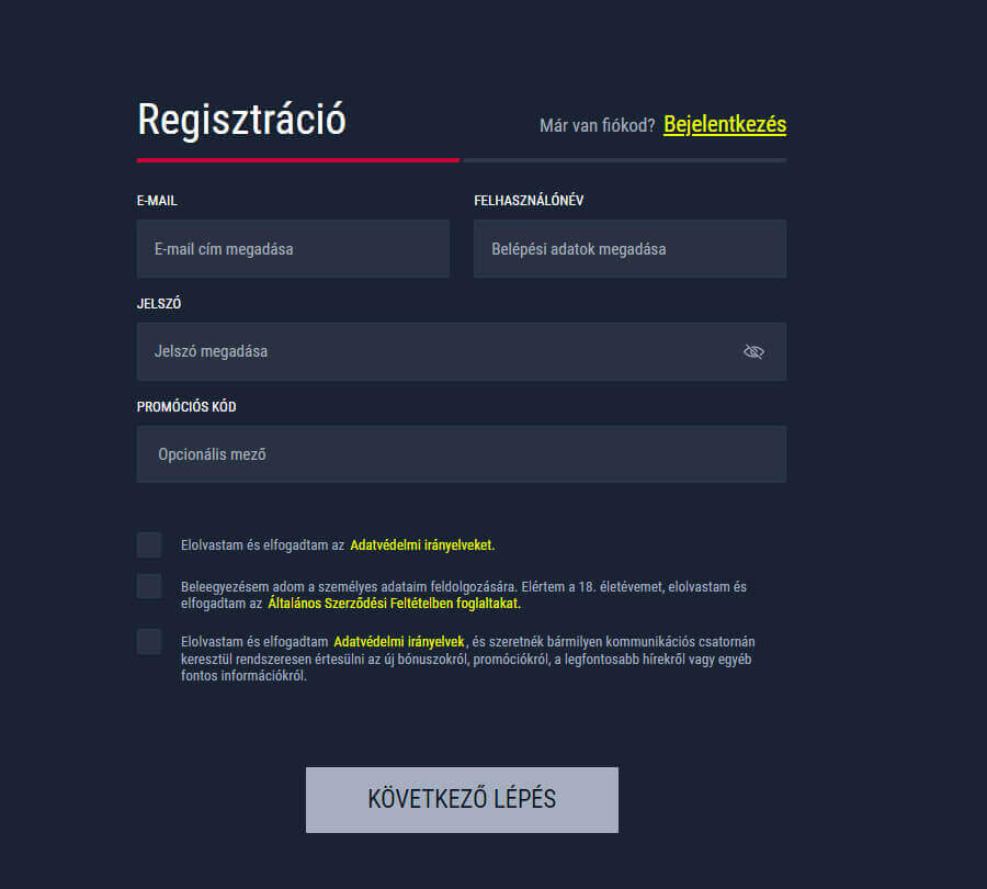 Rabona regisztráció 1