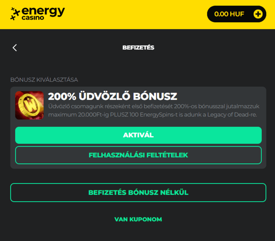 Bónusz aktiválás