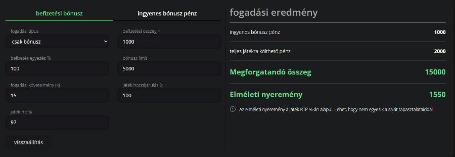 Magyar Casino kaszinó bónusz kalkulátor