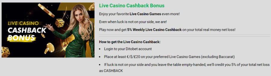 DitoBet cashback bónusz no wagering