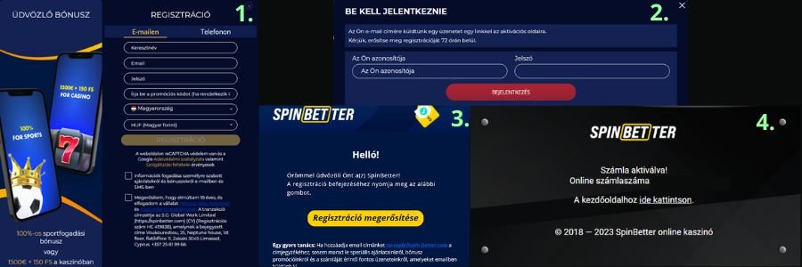 SpinBetter kaszinó regisztráció lépései bónusz megszerzéséhez