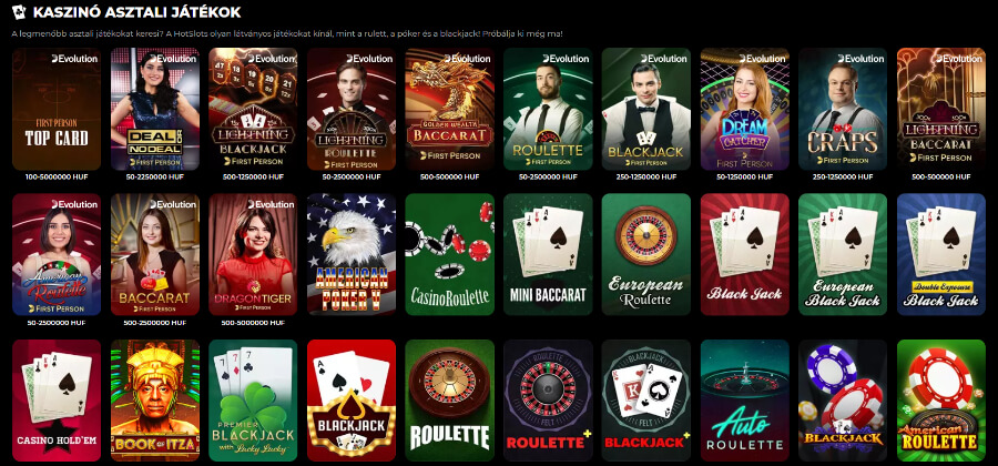 HotSlots asztali játékok póker rulett baccarat blackjack