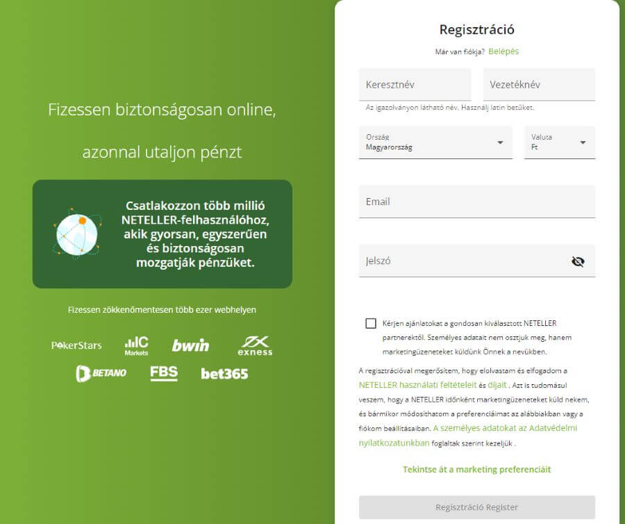 Neteller kaszinó regisztráció