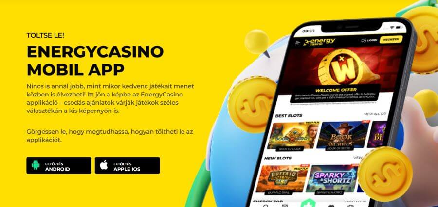 Energy Casino értékelés mobil applikáció