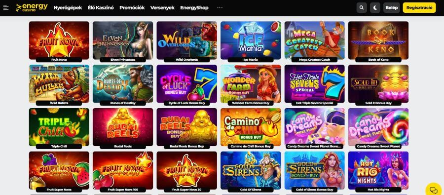 Energy Casino Evoplay nyerőgépjáték kínálat