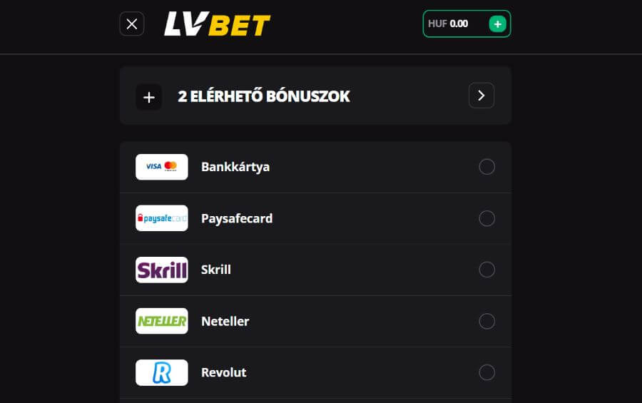 LVBet kaszinó fizetési módok