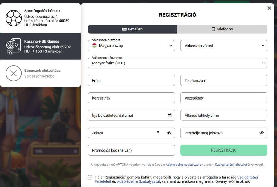 regisztráció menete