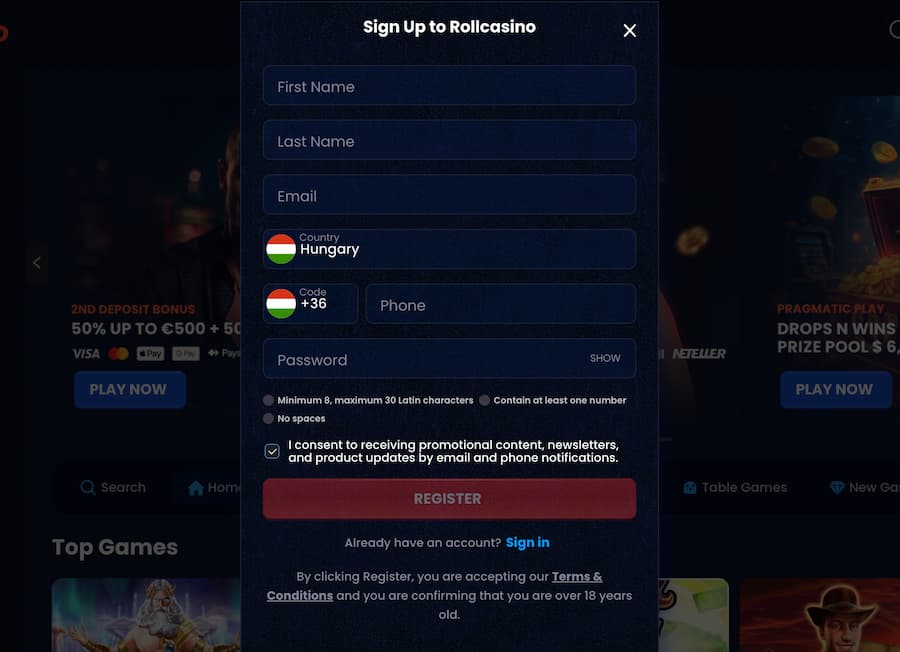 Rollcasino értékelés regisztráció